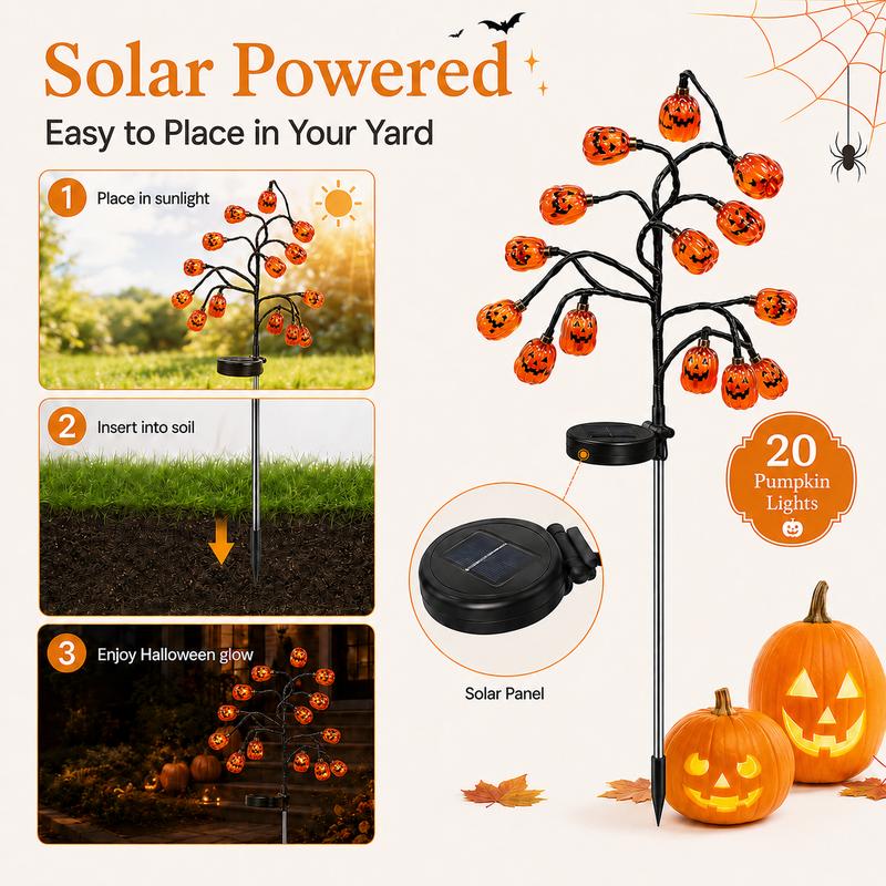 Pumpkin Solar Stake Lights - Halloween Outdoor Yard Decor