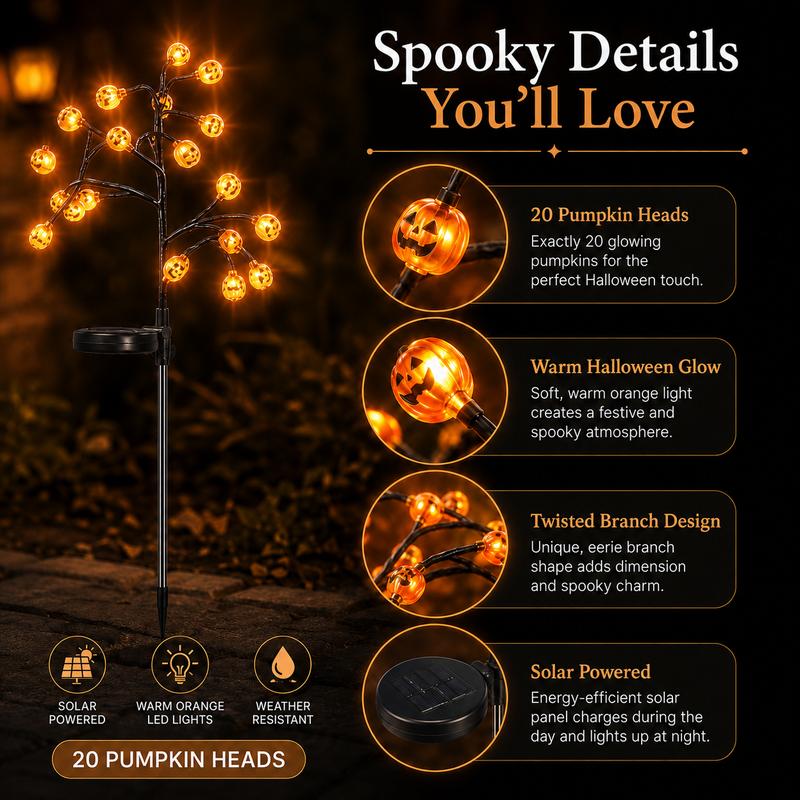 Pumpkin Solar Stake Lights - Halloween Outdoor Yard Decor